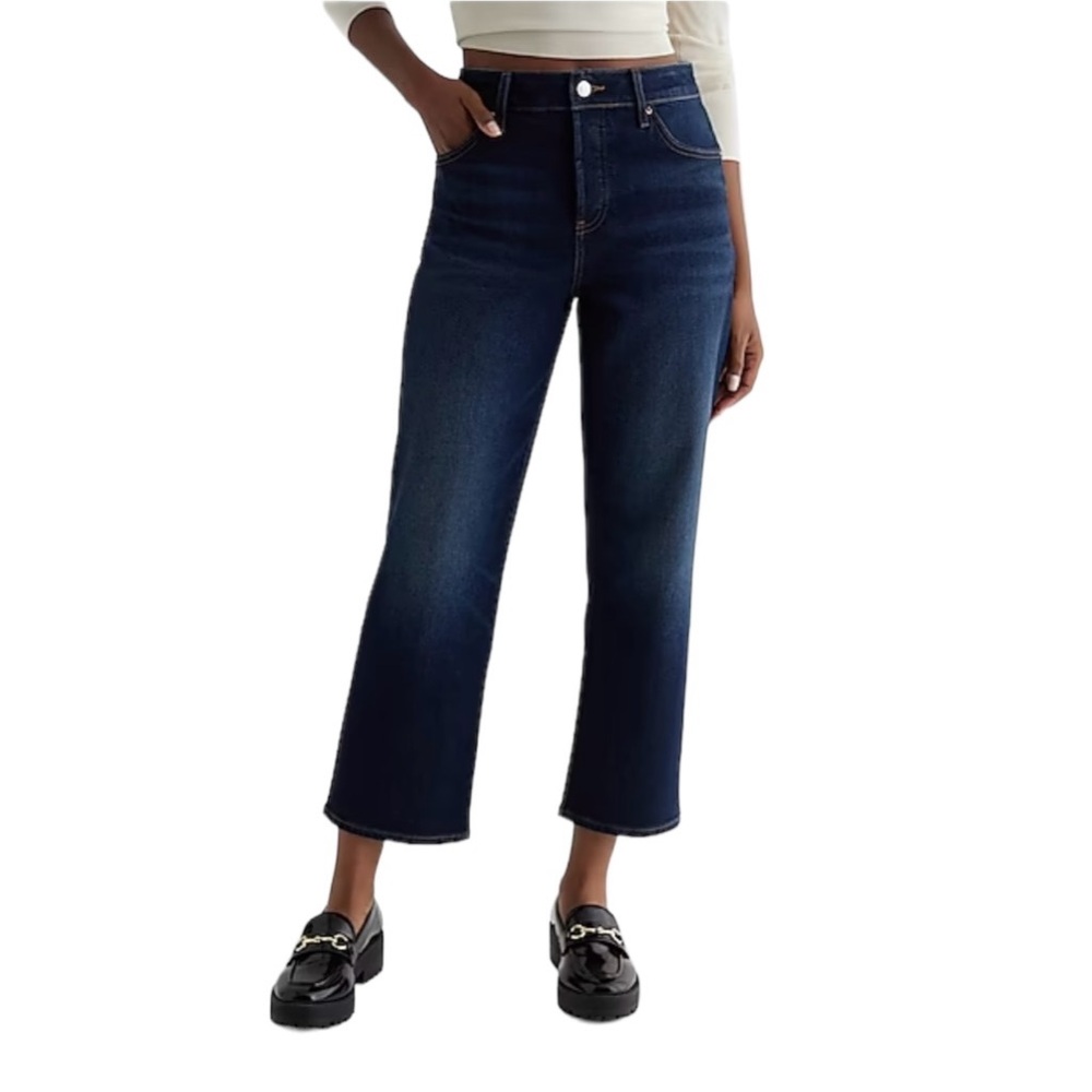 Express Straight Leg Relaxed Fit Ankle Jeans High Waist Dark Wash Blue Size 6 S